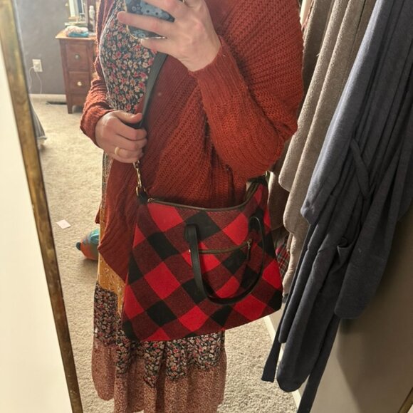 Talbots Buffalo Check Red and Black Plaid Slouchy Handbag - Picture 8 of 8